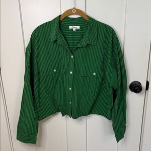 Madewell Green and White Striped Shirt